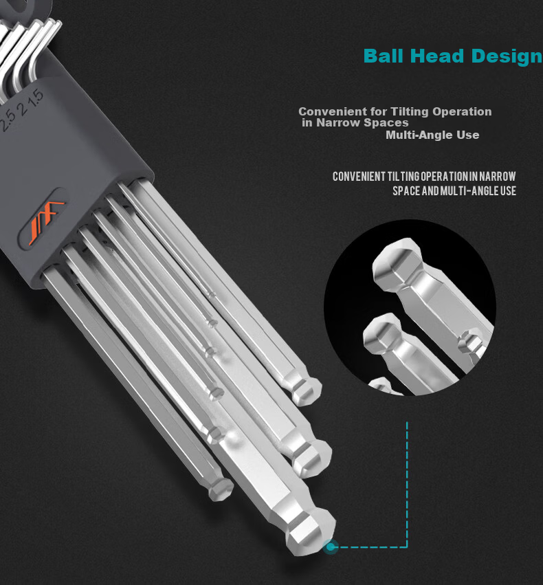 Jimmy Home Hex Key Set Hardened S2 Material 9-Piece Ball-End Fully Heat-Treated Hex Wrench JM-G1309N 7