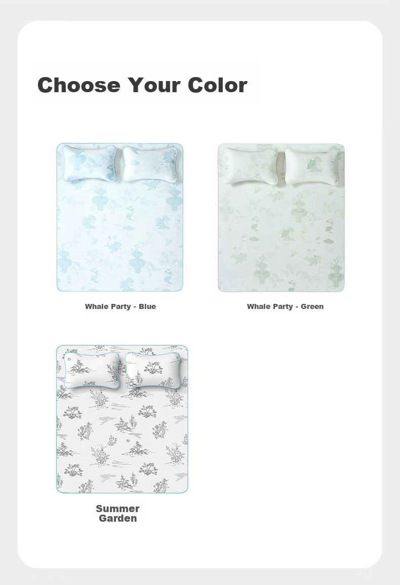 Babycare Adult Antibacterial Cooling Mat Baby Breathable Large Size Whale Party Green with Pillowcase 200×180CM 15
