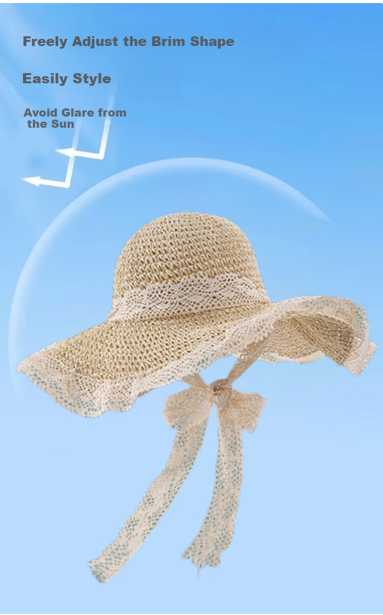 9i9 Kids Sun Hat Parent-Child Straw Beach Hat Large Brim Sun Protection Fisherman Hat F28 Off-White Large 5