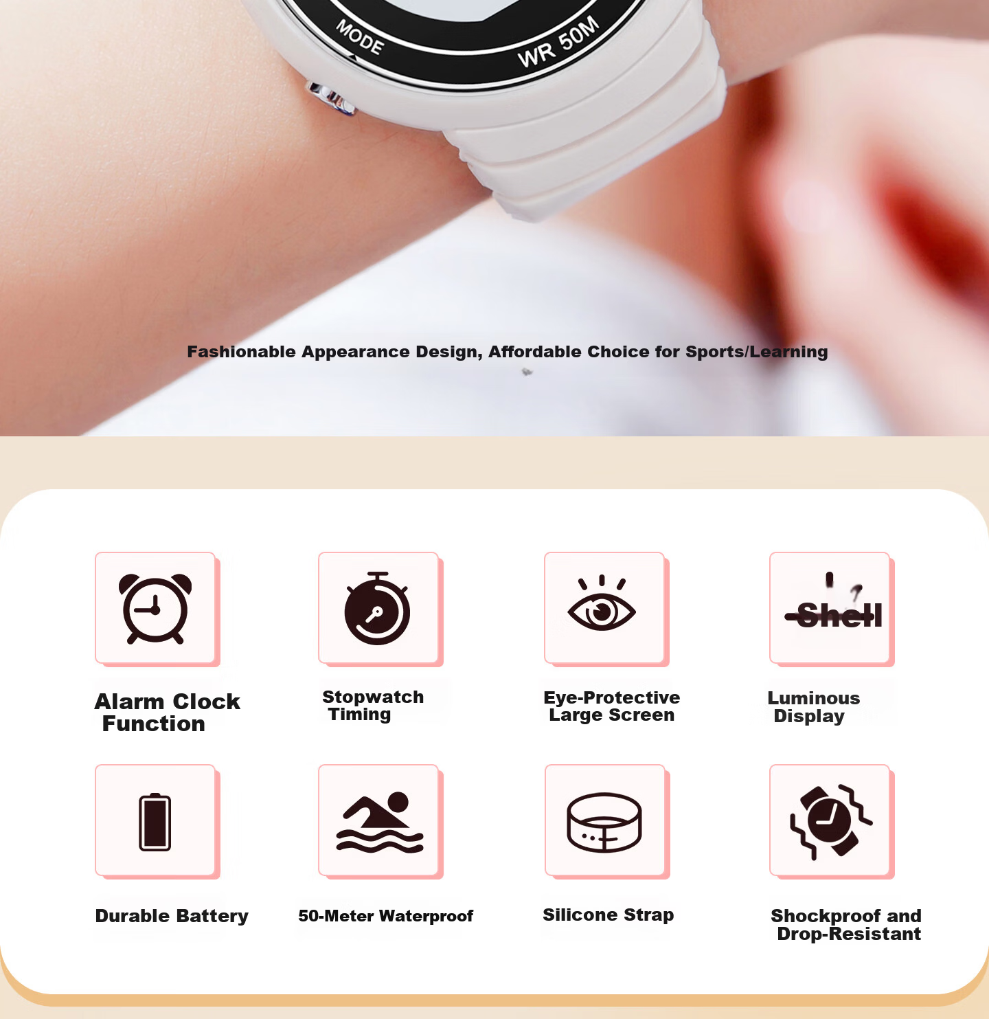 Bausch & Lomb Student Electronic Watch for Girls, High School and Middle School, Alarm Clock, Sports Watch, Multifunctional, Luminous, Waterproof, 2026 New Model 4