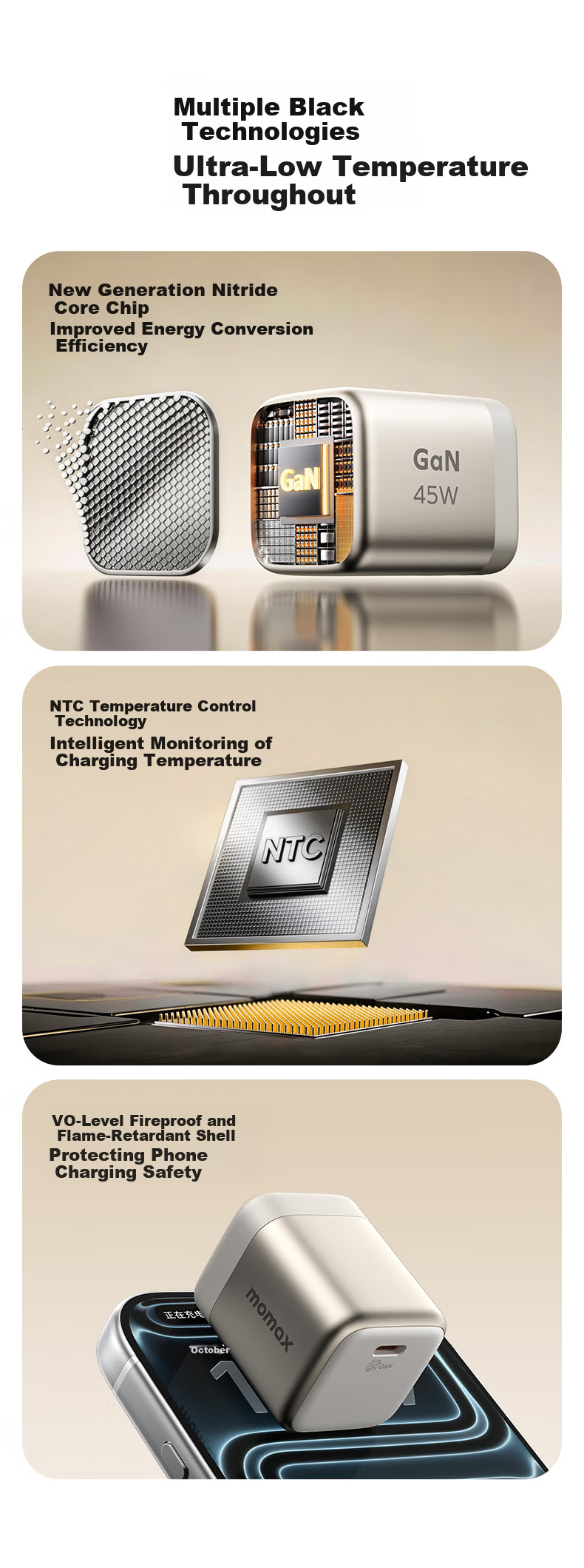 MOMAX Apple 17 Charger Set PD 45W GaN Fast Charger AVS Protocol Type-C Compatible 40W for iPhone 17/16 Pro Max iPad 3