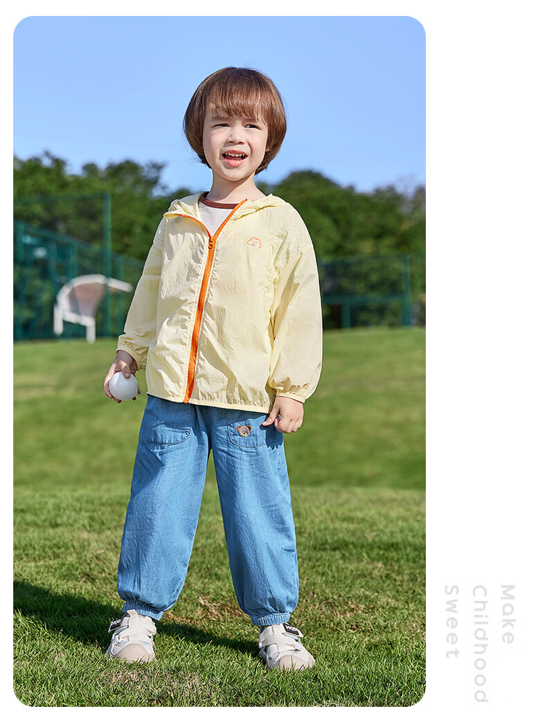 JELLYBABY Sun Protection Outdoor Windproof Pure Cotton Hooded Jacket 2026 New Summer Unisex Kids Sun Protection Coat Versatile for Middle Childhood 28