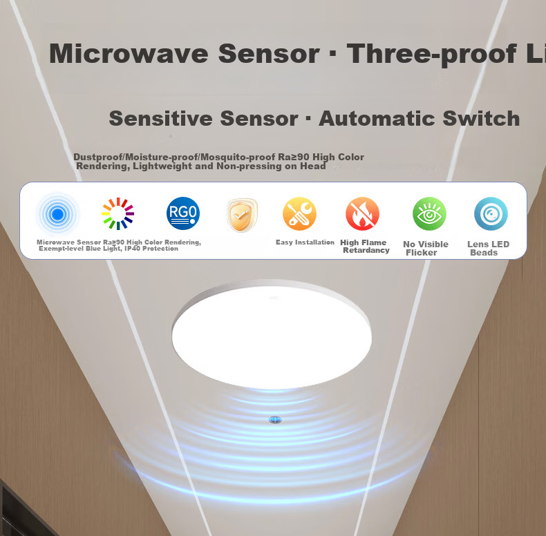 Foshan Lighting (FSL) Microwave Sensor Waterproof Ceiling Light Smart Light Control Dustproof Moisture-proof Mosquito-proof Insect-proof Corridor Stairway Passage Garage Lamp 24W Cool White 1