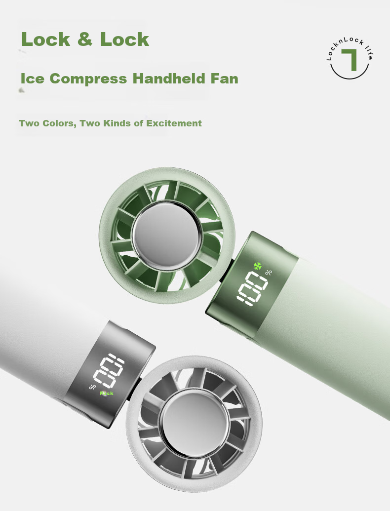 LOCK&LOCK Handheld Mini Fan Semiconductor Cooling Portable Foldable Outdoor Neck Hanging Desktop Rechargeable Long Battery Life 100-Speed High Wind 4000mAh Ice Fun - Sea Salt White Grapefruit 14