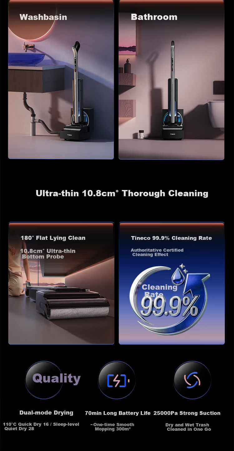 Tineco StationView Auto Water Supply and Drainage Flat Base Floor Washer and Sweeper with Full Chain Self-Maintenance Transparent Space Station Price Protection 618 6