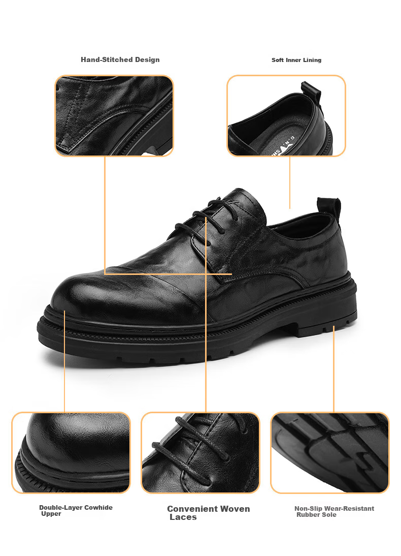 Bull Family New Men's Leather Shoes Business Casual British Style Spring Autumn Groom Wedding Formal Shoes 5