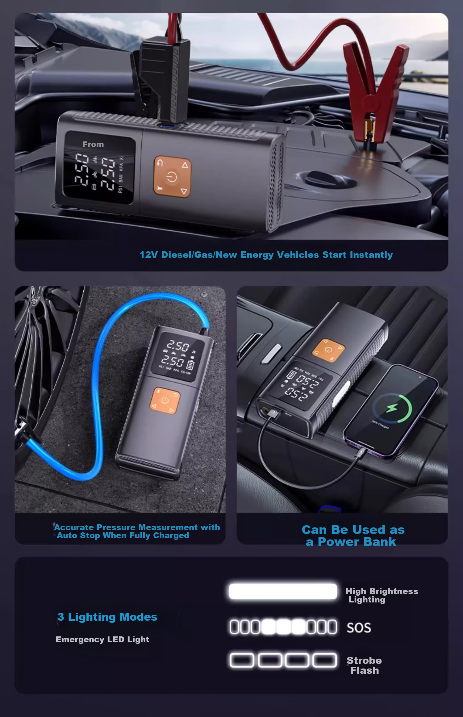 HELLOLEIBOO Car Wireless Air Pump Portable Electric Tire Inflator with Tire Pressure Gauge for Cars 5