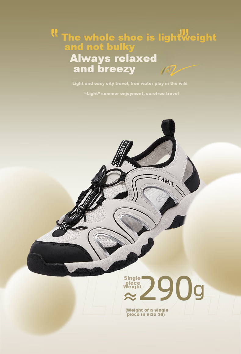 CAMEL Women's Outdoor Hollow Breathable Casual Hiking Sandals L26M076005 Off-White/Black Size 37 11