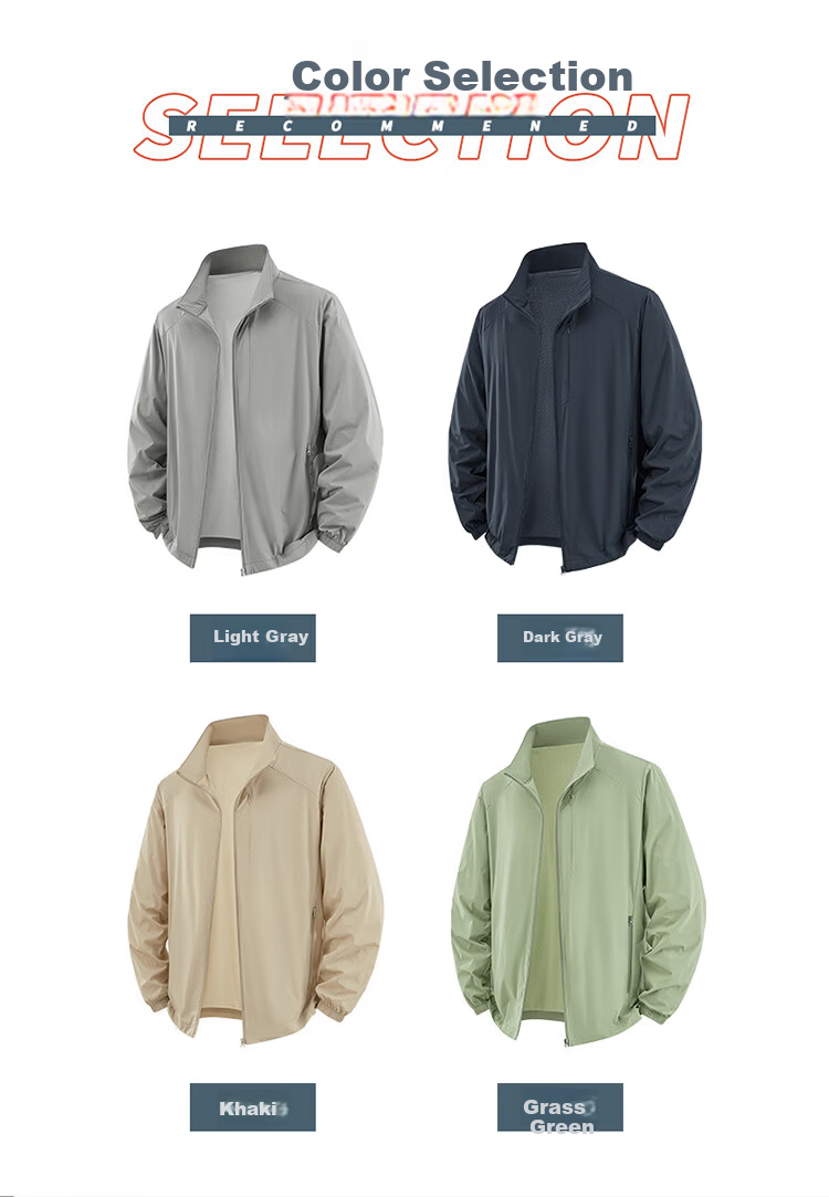 Hodo Men's Summer Ice Silk Sunscreen Jacket Breathable Thin Stand Collar Quick-Dry Outerwear 10