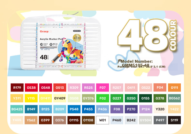 Direct Liquid Soft Tip Acrylic Markers 48 Colors Student Set Non-Transparent Layerable Watercolor Paint Pens Gift Box 27