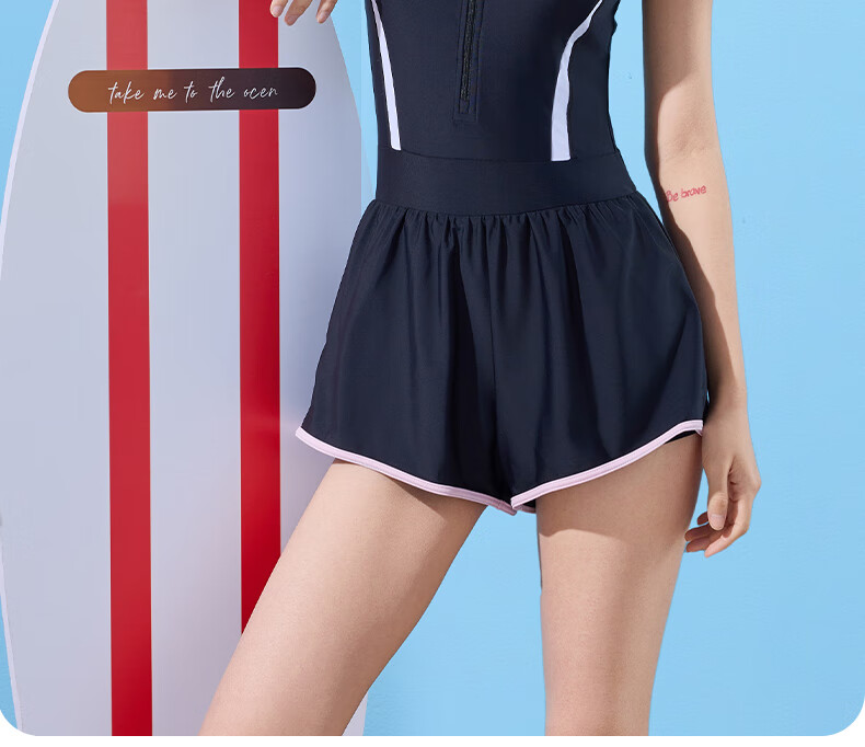Li-Ning Women's Swimsuit, Fashionable One-Piece Boyleg, Casual High-Waist Slimming, Highly Elastic Breathable Hot Spring Swimwear, 508 Black Pink XL 2