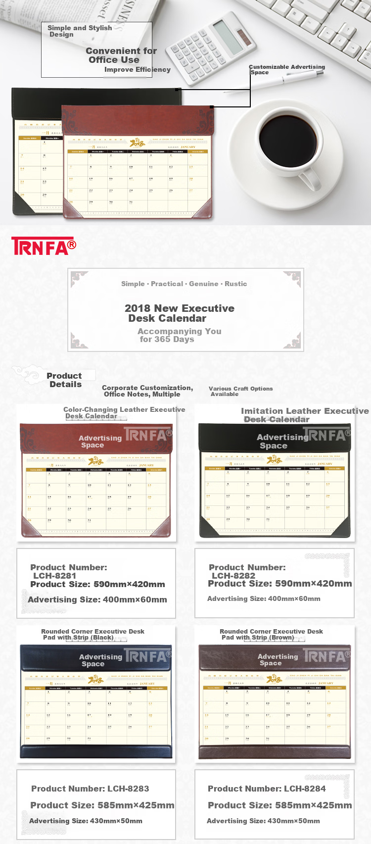 XINFA DB-8281 2026 Year of the Horse Large Faux Leather Executive Desk Calendar Pad Desktop Decoration Brown Red 2