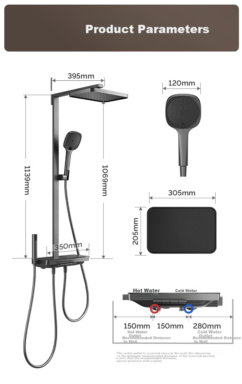 JOMOO Piano Key Shower Set Three-Function Spray Gun Gray Square Tube Wall-Mounted Large Storage Pressure-Boosting Descaling Showerhead 34