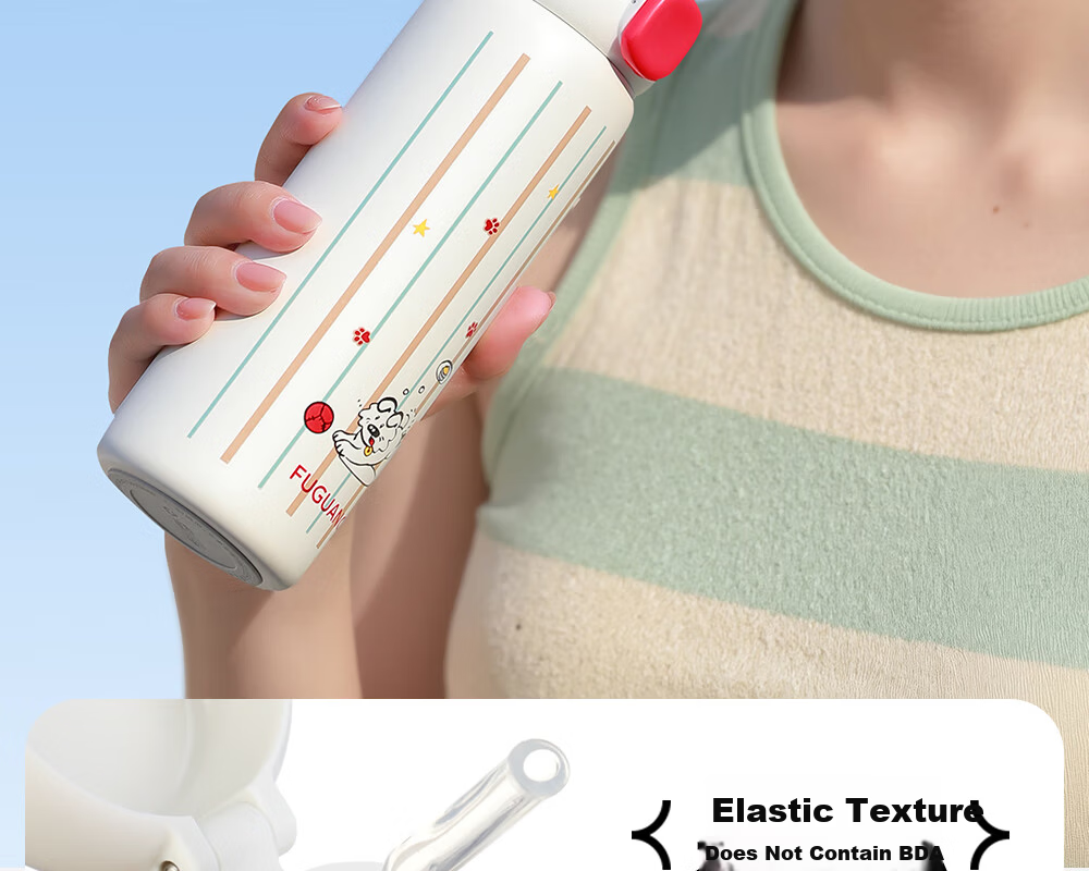 FGA Fugang Children's Day Insulated Bottle 316L Stainless Steel Straw Maternity Water Cup Student Portable Flip Lid Cup Silver Pink 8