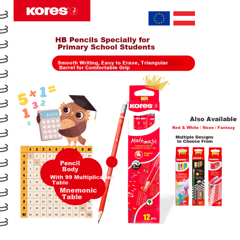 KORES Europe Kores HB Non-Toxic Pencil for Primary School First Grade Fashion Cartoon Writing Sketching Graphite Pencil Dream Series 12-Pack 92802