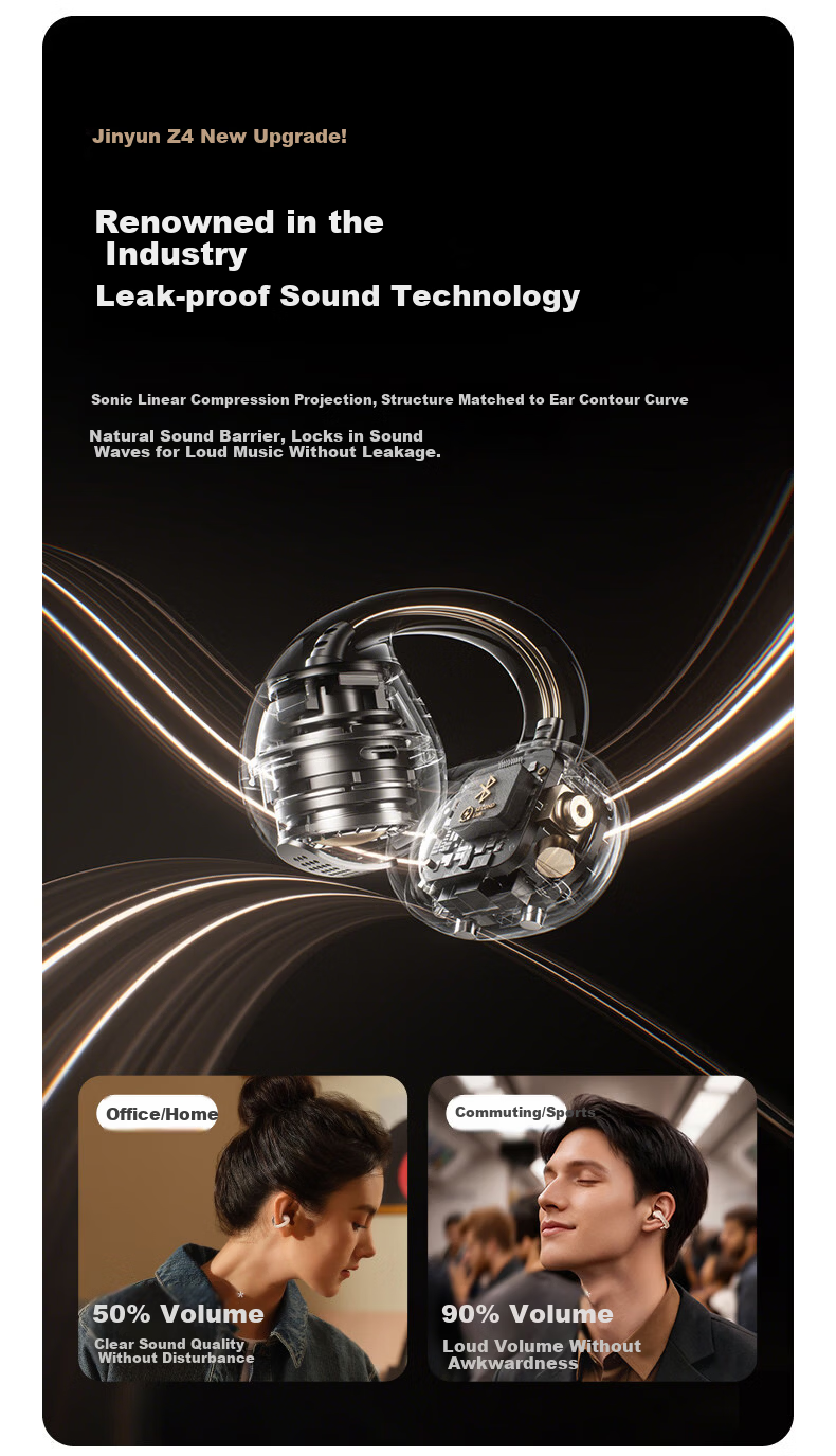 Jinyun [2026 Latest Model | World's No.1 Sales] Bluetooth Clip-On Wireless Open-Ear Bone Conduction Earphones for Running and Cycling with Ultra-Long Battery Life 15