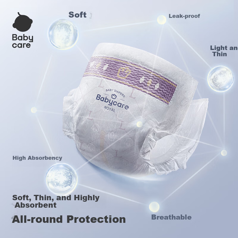 Babycare Royal Lion Kingdom Diapers Light Pack NB58 Pieces (<5kg) Baby Skin-friendly Diapers
