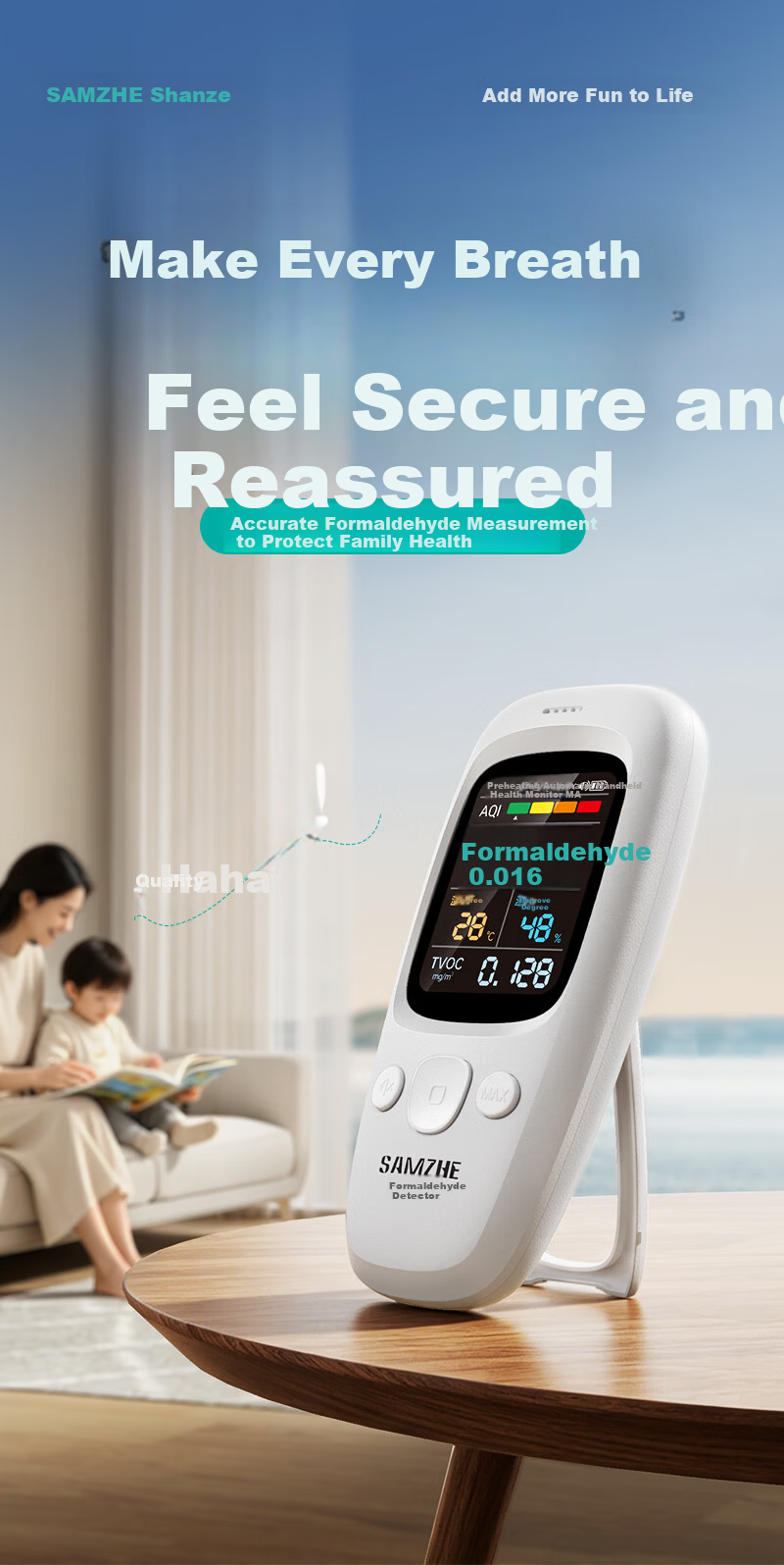 SAMZHE Formaldehyde Detector, High-Precision Professional Home Formaldehyde Testing Instrument, TVOC Air Quality Tester JQJCY-02 2