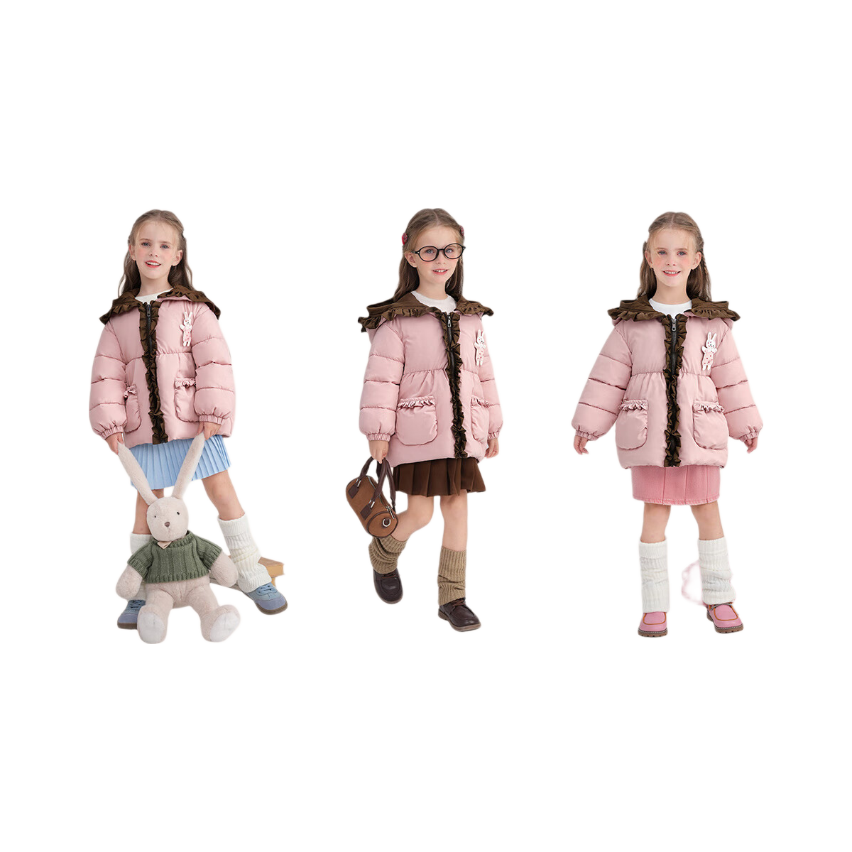 MOMOCO Girls' Winter 2025 Colorblock Cotton-Padded Jacket Pink Size 105