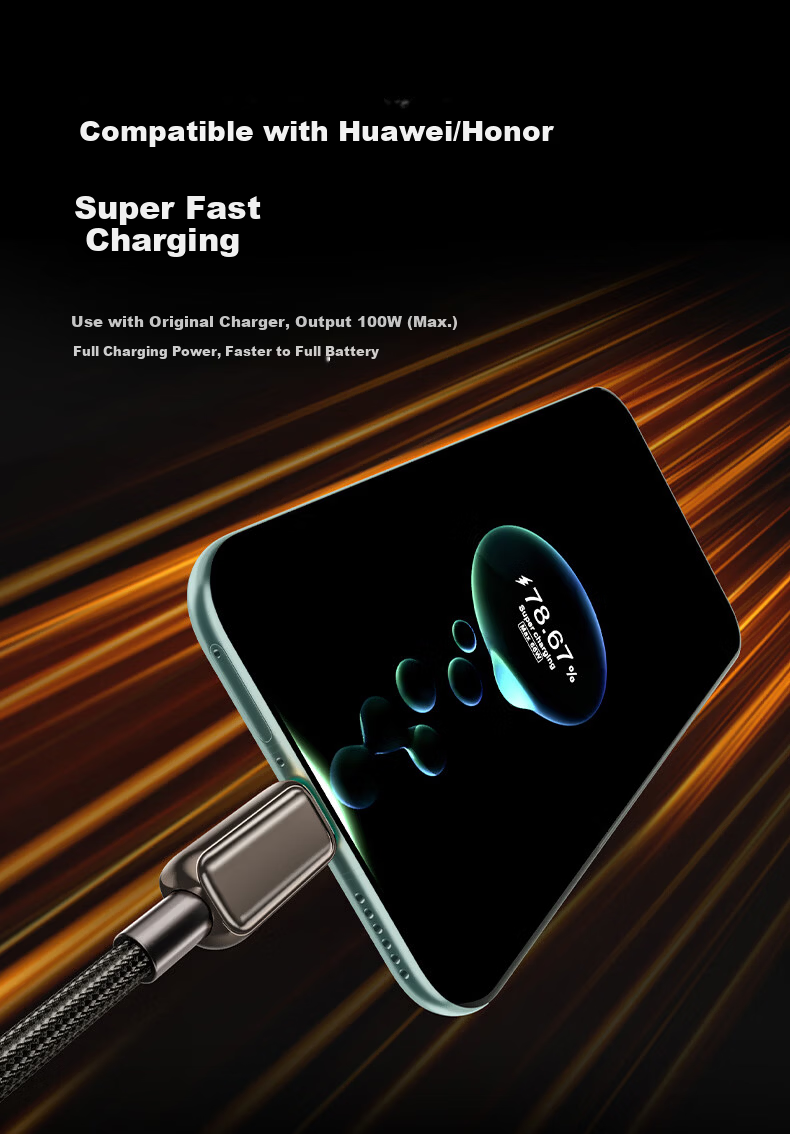 Aomake Super Fast Charging Type-C Data Cable 6A/5A Charger Cable 100W/66W Compatible with Huawei Mate60/40/30 Vivo Honor Oppo Xiaomi Smartphones 5