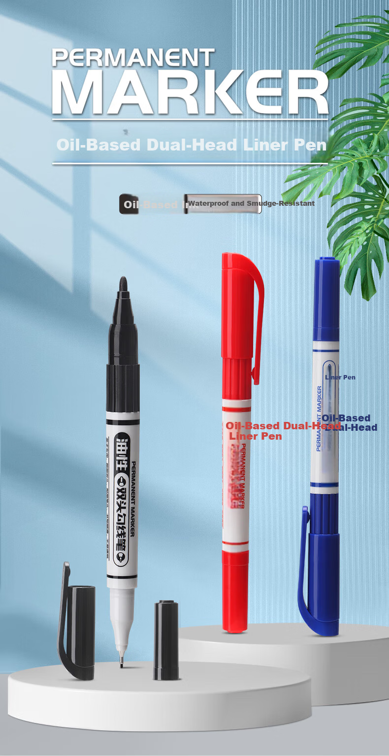 BAOKE MP2916 Oil-Based Double-Ended Fine Line Pen, Waterproof Quick-Drying Smooth Writing Marker, Art-Specific Outlining Pen, Signing Pen, Drawing Pen, Blue, 10 Pens/Box 1