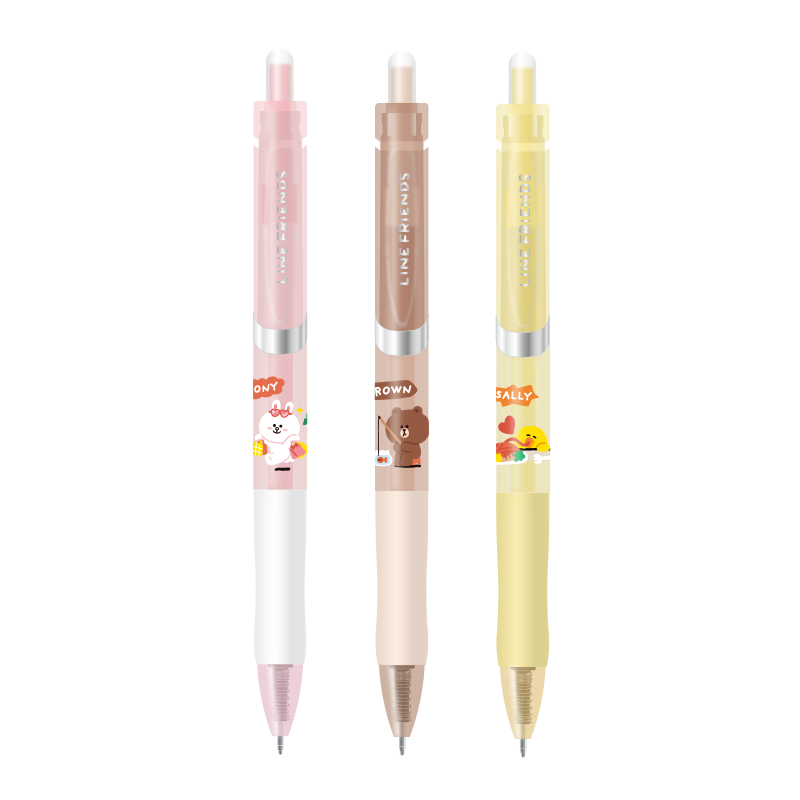 M&G K35 0.5mm Black Quick-Dry Retractable Gel Pen LINE FRIENDS Series 5-Pack - Student Exam Writing Pen (Cosmic Help Edition)