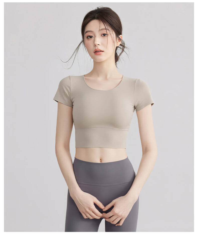 Langsha Women's Quick-Dry Yoga T-Shirt with Chest Pad, Short Sleeve Sports Fitness Pilates Training Top, Beautiful Back Design 14