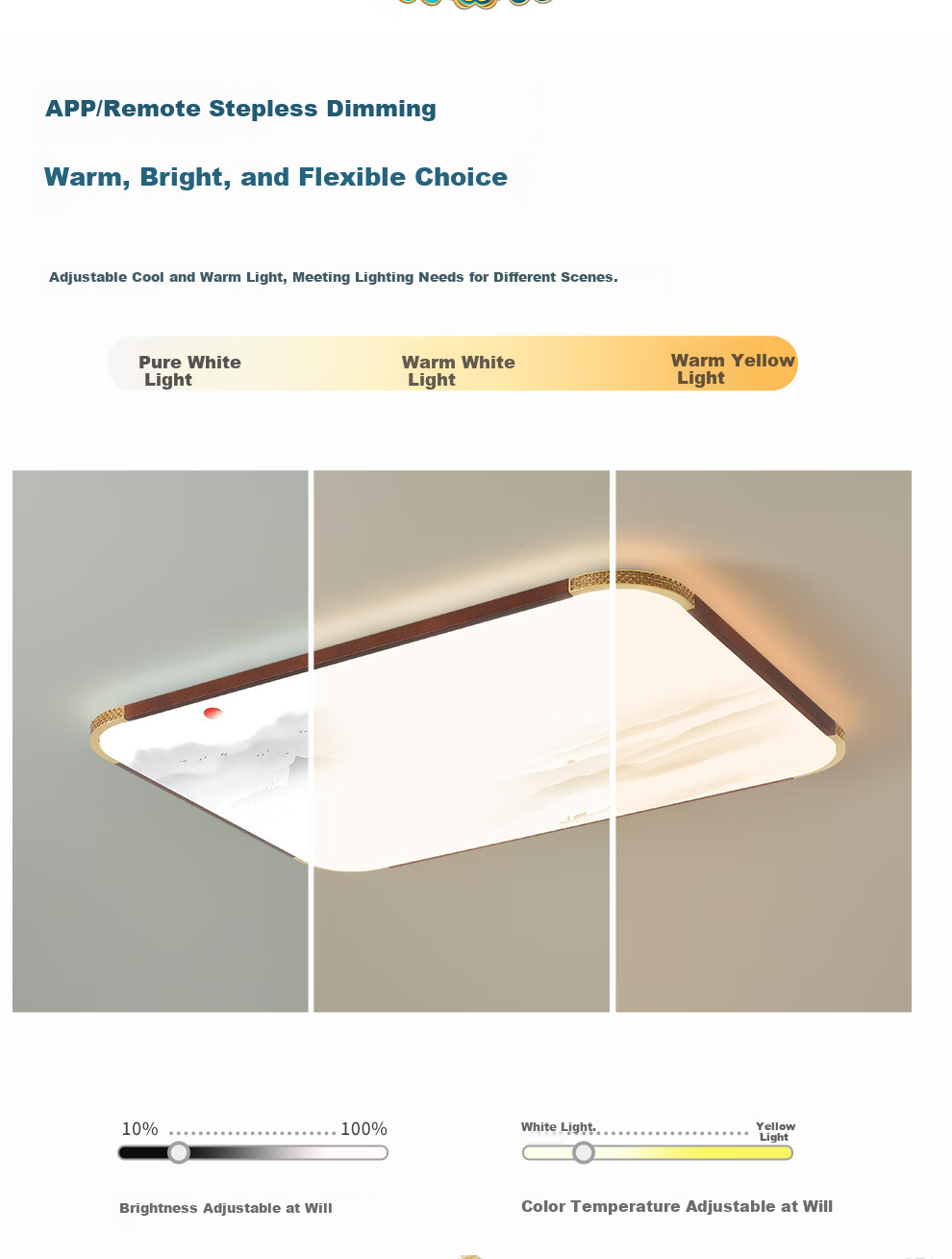 NVC Ceiling Light Wooden Art Study Dining Room Bedroom Round Smart High CRI WHXD60W/F-17 13