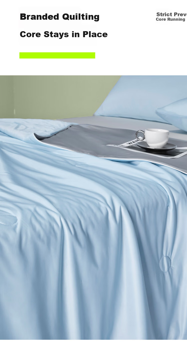 Jiuzhoulu Cooling Antibacterial Ice Silk Summer Quilt A-Class Double Machine Washable Thin Air-Conditioned Blanket Blue Gray Patchwork 11