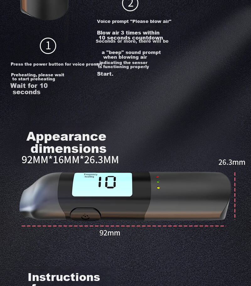 Baiyue Portable Alcohol Tester High-Precision Breathalyzer for Home and Car Use 10