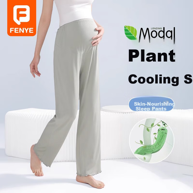 FENYE Maternity Sleep Pants Summer Thin Soft Modal Home Pants Adjustable Pajama Pants Green L