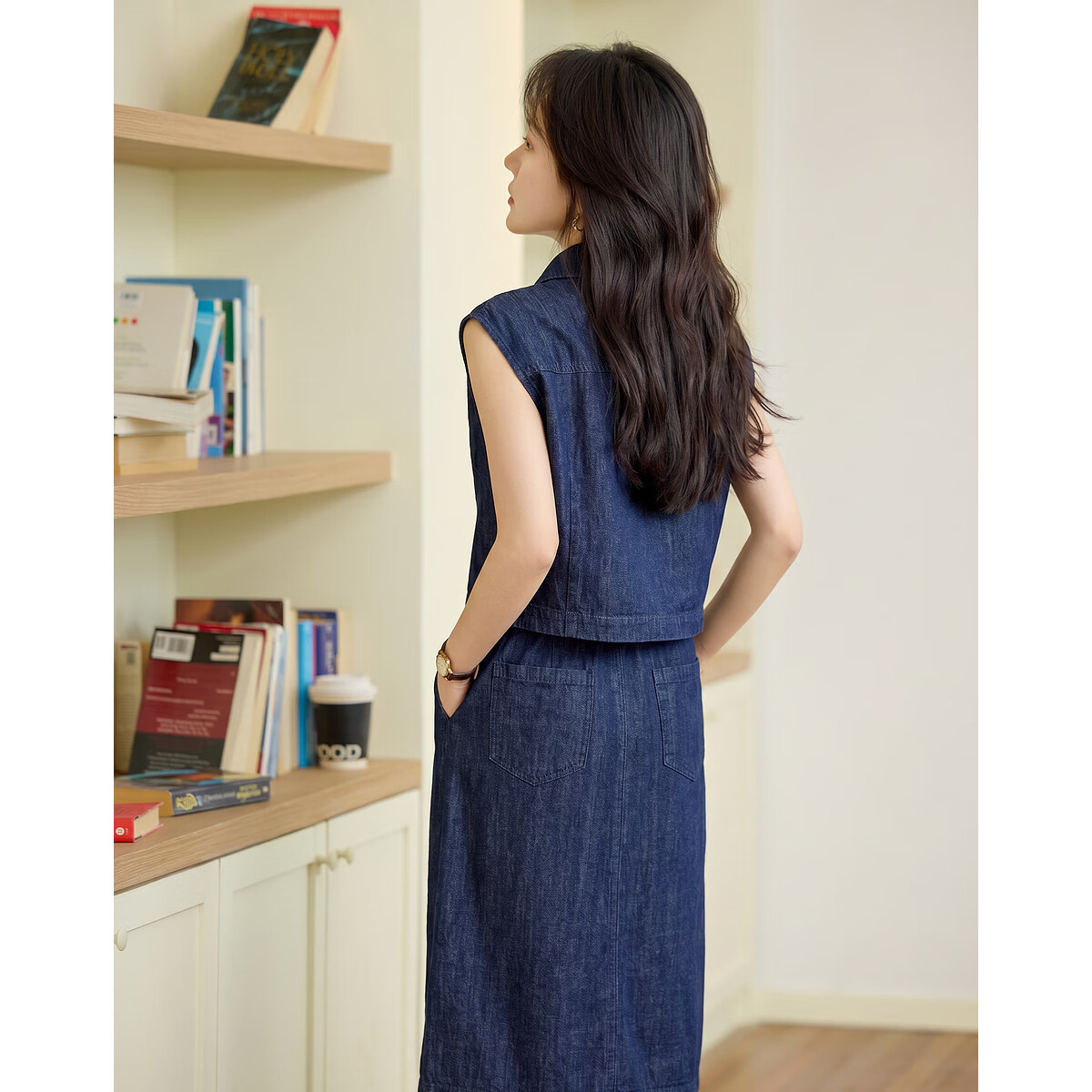 Demana Denim Cloud Oxygen Summer Vintage Faux Two-Piece Sleeveless Collared Petite Denim Dress for Women Premium Feel