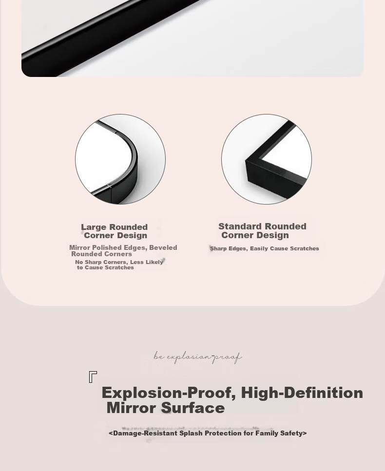 Menghuating Self-Adhesive Wall Mirror for Bathroom Vanity Makeup Hanging Wall-Mounted Toilet Dressing Mirror No Drilling Bathroom Mirror 2