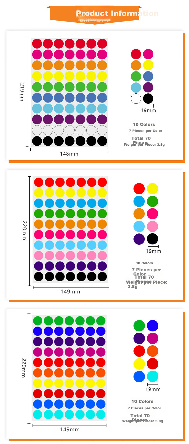 Qiyuan Colorful Polka Dot Adhesive Labels Kindergarten Color Handwritten Blank Round 19mm Seal Stickers Creative Stickers - Style D (10 Colors, 420 Pieces) 1