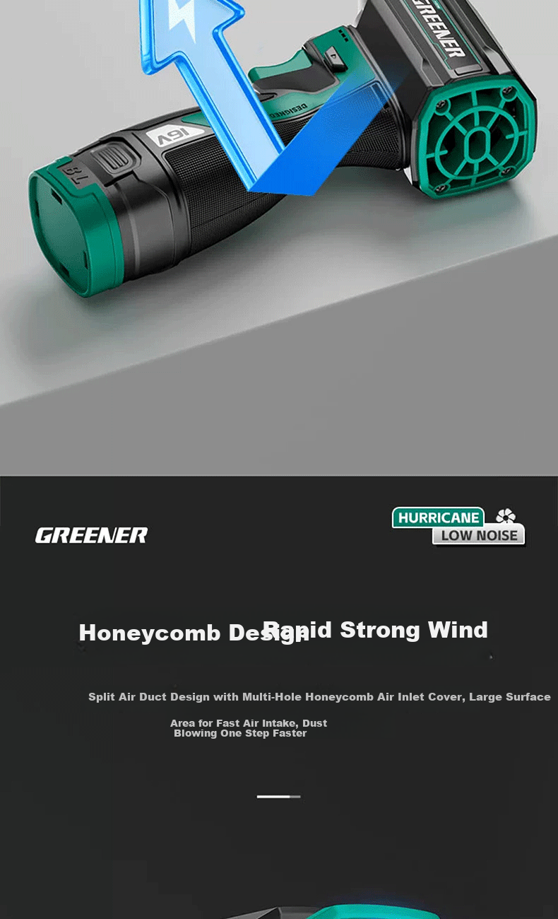 GREENER Pocket Turbo Fan Powerful Hair Dryer Brushless Lithium Battery Dust Removal Car Wash Water Blower One Battery One Charger 8
