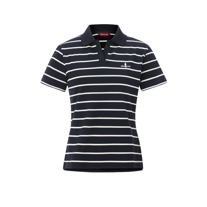 Biyinlefen [Cotton Elastic Bead Fabric] 2026 Spring Summer New Women's Casual Commuter Striped Seagull Collar Short Sleeve Polo Shirt