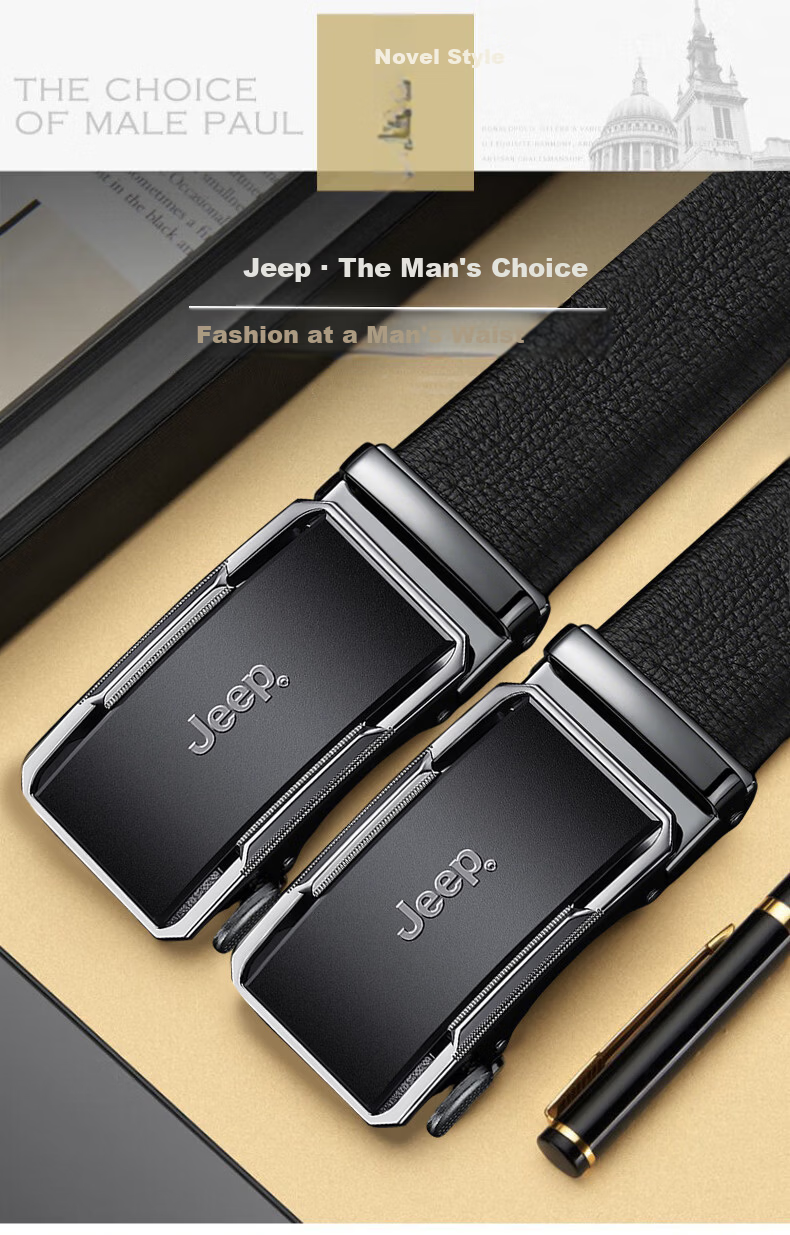 JEEP Men's Genuine Leather Automatic Buckle Belt High-End Pure Cowhide New Style Waistband Father's Day Gift for Dad Husband 2