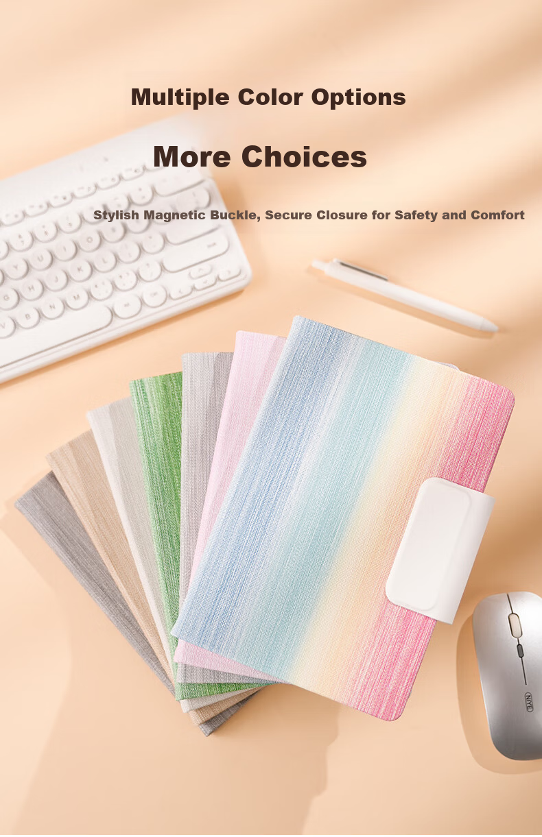 Wen'ao A5 Stylish Creative Gradient Rainbow Magnetic Closure Notebook Student Exam Self-Discipline Punch Card Memo Office Work Journal Light Purple 4