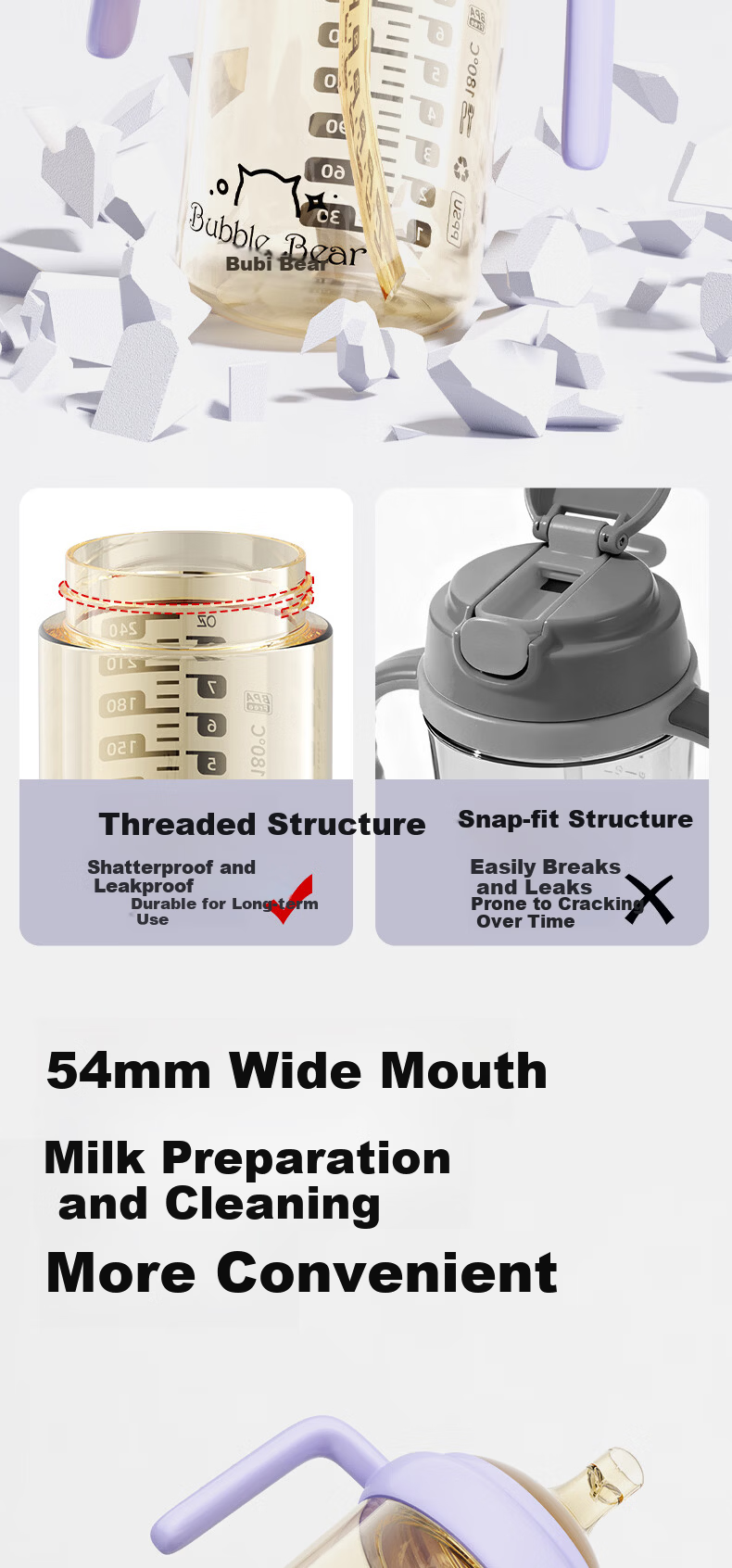 BUBBLE BEAR PPSU Direct Drinking Baby Bottle 6+ Months Anti-Colic Anti-Choking Training Cup Straw Sippy Cup for Babies 9