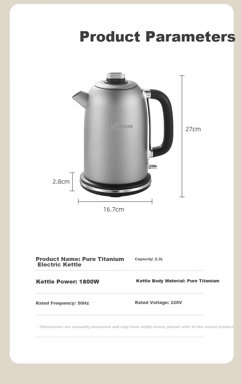 Biooner Pure Titanium Electric Kettle 2.3L Large Capacity Auto Shut-Off Insulated Tea Kettle Ti-16 12