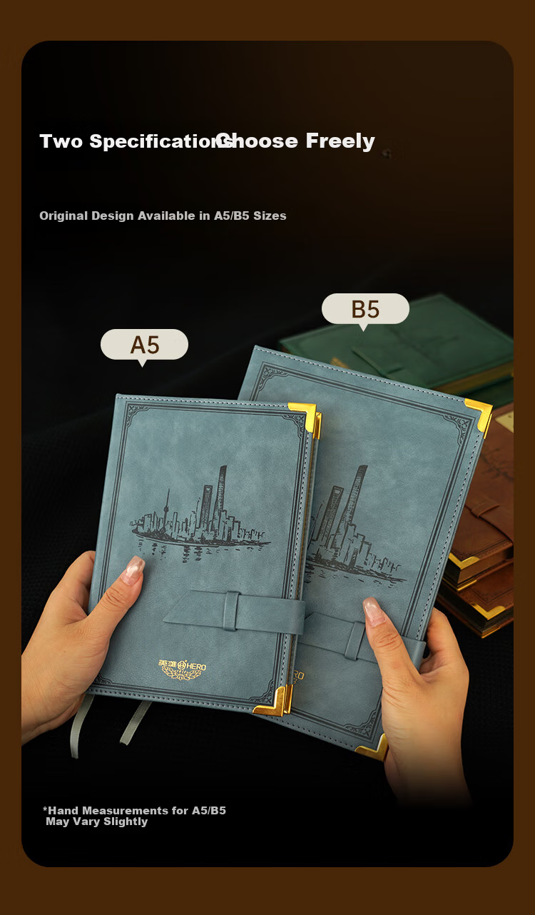HERO A5 Business Notebook Thickened Hard Cover Soft Leather Simple High-End Gift Meeting Portable Office Stationery Lined Tearable Diary Journal Binder 7