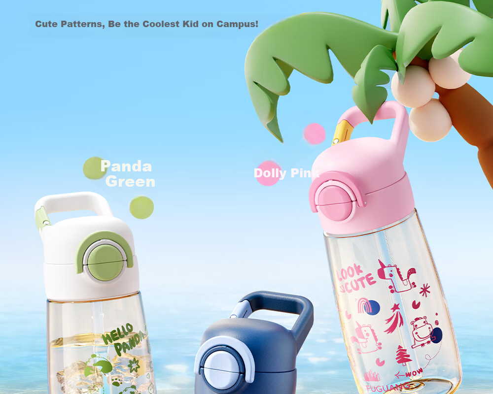 FGA Fugang PPSU Children's Water Bottle Baby-Grade Material Dual Drinking Student Portable Handle 540ml Pink 3