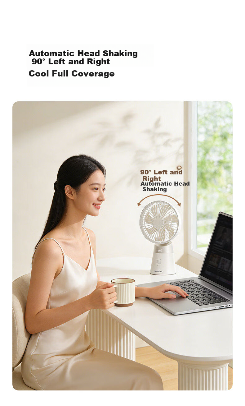 Desktop Fan Ultra-Quiet Air Circulation Oscillating Small Fan Office Dormitory Student Bedside Outdoor Tabletop Mini Fan Standard Champagne Color 8