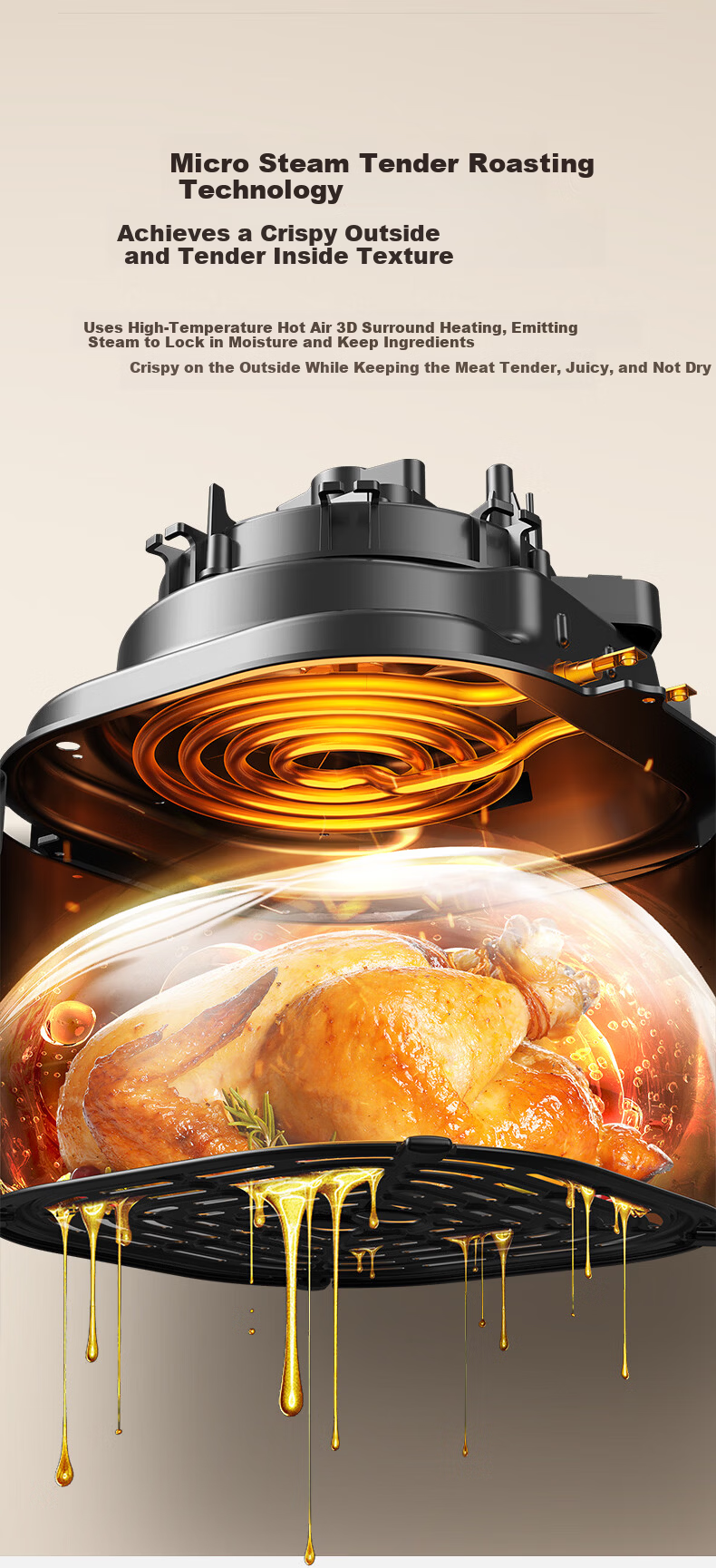 Midea Air Fryer with View Window, 2026 New Model, Steam And Bake All-In 6.5L, Home Use, Fat-Free, Antibacterial, No-Wash, Multifunctional, No-Flip, Smart Dual Heating Source, Self-Operated KZC6584 13