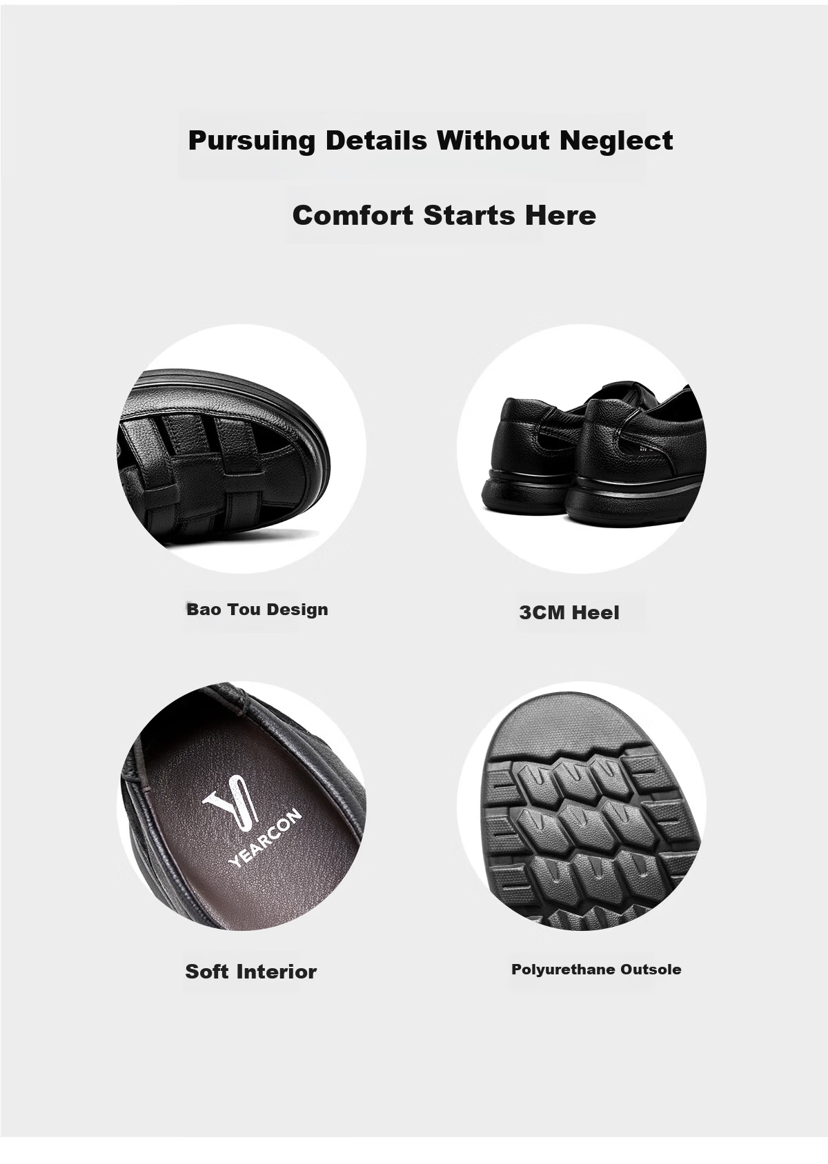 Yierkang Men's Shoes, Father's Day Gift, Sheepskin Comfortable Closed-Toe Perforated Shoes, Hollow Breathable Dad Leather Shoes, Black, Size 39 7