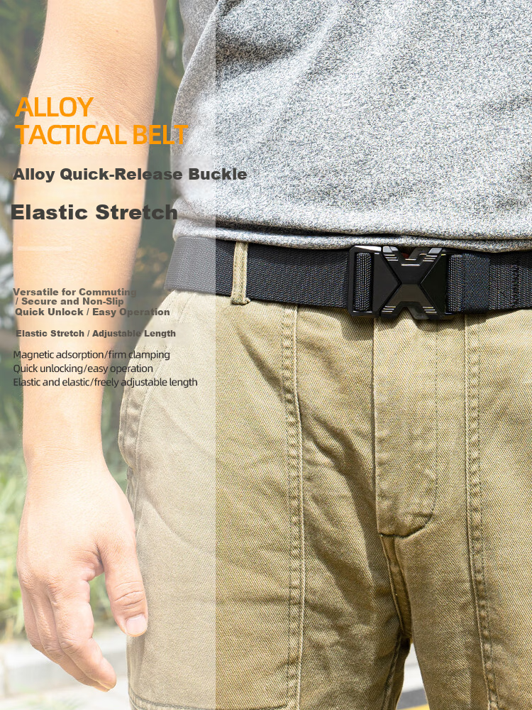 Aoweimei Outdoor Tactical Belt Elastic Nylon Men’s Woven Alloy Automatic Buckle Training Canvas Leather Belt 1