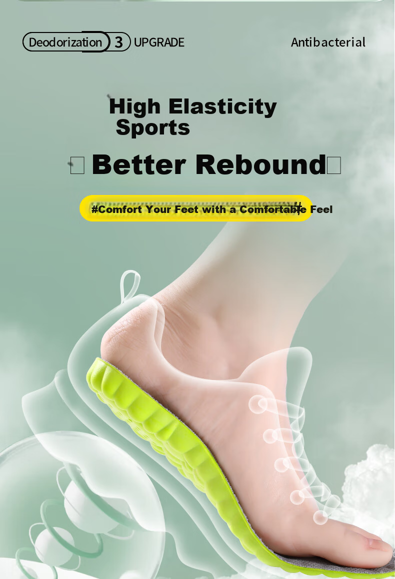 Bonny Family Men's Sports Insoles Soft Elastic Long-Standing Comfort Ultra Soft Shock Absorption Cloud-Like Feel Military Training Sweat-Absorbing Breathable Odor-Resistant Summer Insoles 5