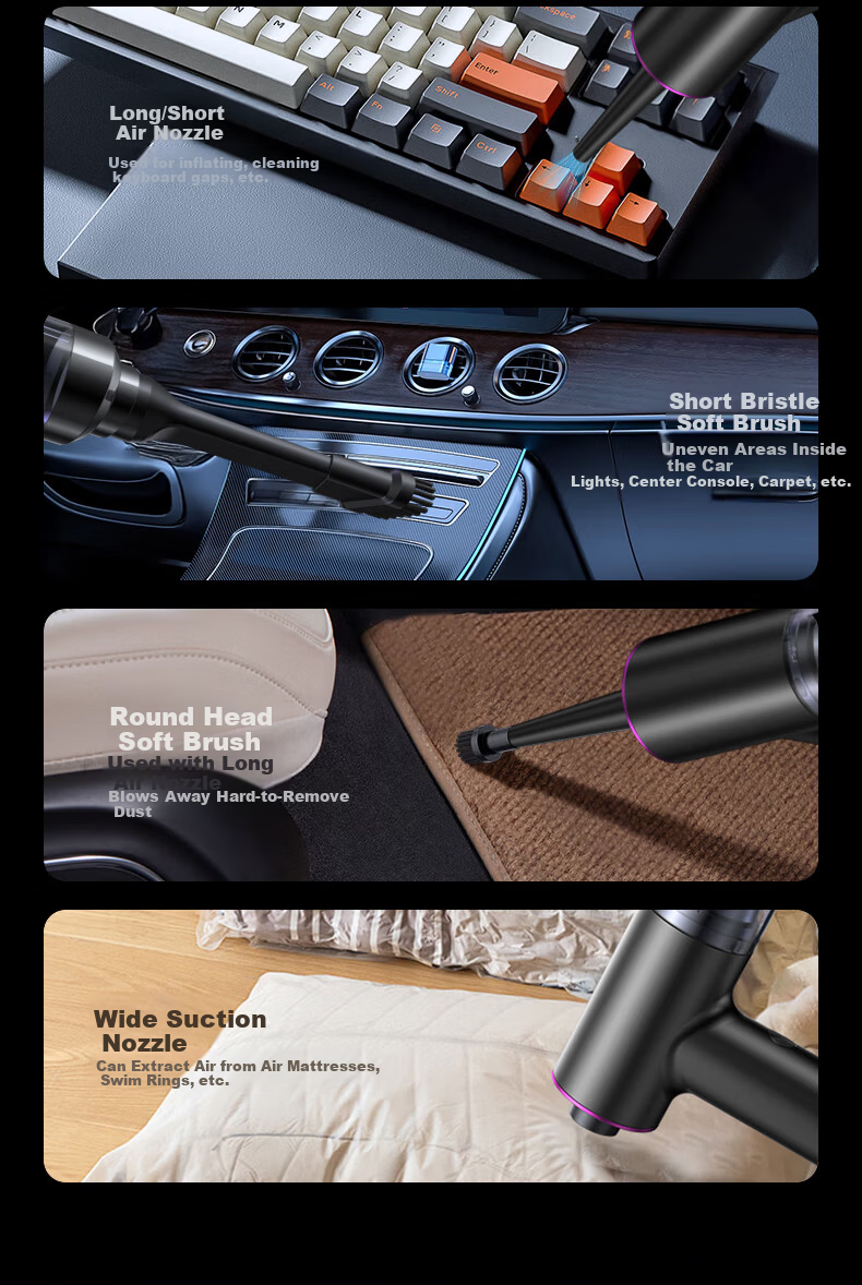 LINGCHEN Handheld Car Vacuum Cleaner Wireless High Suction Portable Mini Car and Home Dust Remover Desktop Computer Cleaner 2-in-1 Blower and Vacuum 14