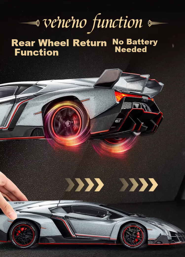 Fozao Lamborghini Sports Car Model Children's Educational Toy Boys Birthday Gift Poison Collection Silver + Leather Dust Cover 11