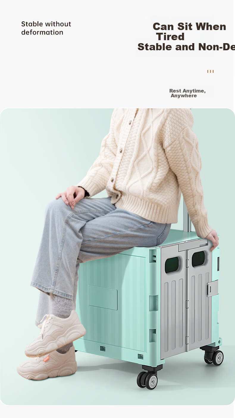 Younai Foldable Shopping Cart Portable Small Trolley Household Hand Cart with Cover 4 Wheels for Grocery and Parcel Pickup 8